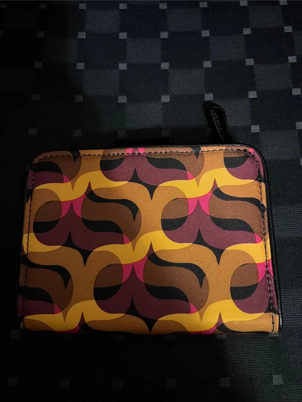 Vera Bradley Retro Wave Compact Zip Wallet - Black, Mustard & Pink